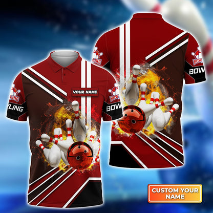 Custom Flame Bowling Polo Shirts Unisex BO0081