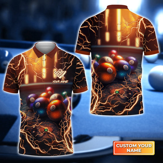 Lasfour Billiard Pool Thunder Personalized Name 3D Polo Shirt Gift For Billiard Player BIA0855