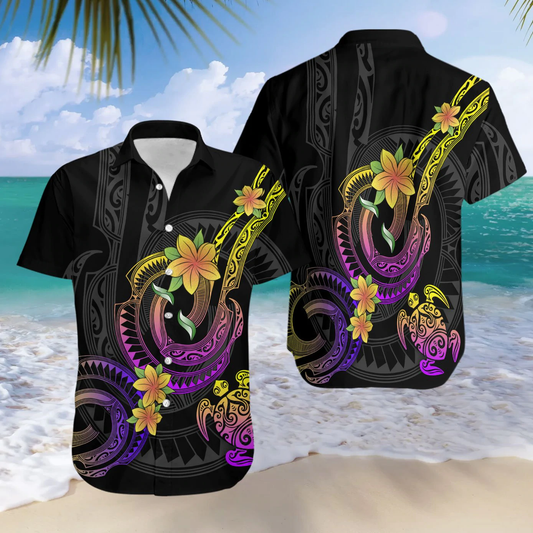Polynesian Frangipani Flower Hawaii Shirt Casual Short Sleeve Aloha Beach Shirt HO2212