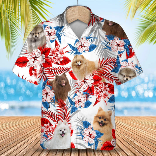 Pomeranian flower American flag Hawaiian Shirt, Summer aloha shirt, Men Hawaiian shirt, Gift for summer HO0808