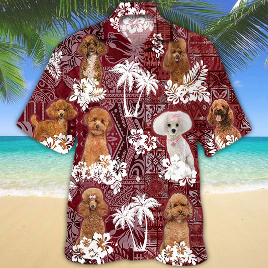 Poodle Red Hawaiian Shirt, Gift for Dog Lover Shirts, Men's Hawaiian shirt, Summer Hawaiian Aloha Shirt HO1223