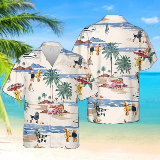 Poodle Dog Beach Summer Hawaiian Shirt, Poodle Shirt, Poodle Beach Shirt HO2321