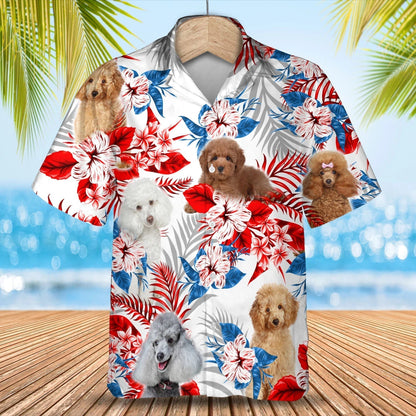Poodle flower American flag Hawaiian Shirt, Summer aloha shirt, Men Hawaiian shirt, Gift for summer HO0809
