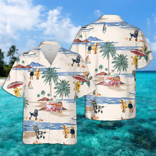 Poodle Summer Beach Hawaiian Shirt, Hawaiian Shirts for Men women Short Sleeve Aloha Beach Shirt HO0888