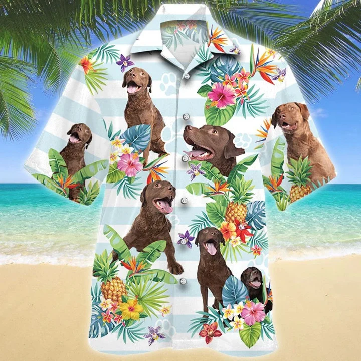 Chesapeake Bay Retriever Dog Tropical Flower Paw Hawaiian Shirt - Summer Button Down Mens Hawaiian Shirts Short Sleeve HO1914