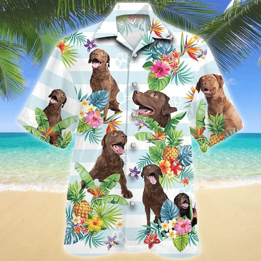 Chesapeake Bay Retriever Dog Tropical Flower Paw Hawaiian Shirt - Summer Button Down Mens Hawaiian Shirts Short Sleeve HO1914