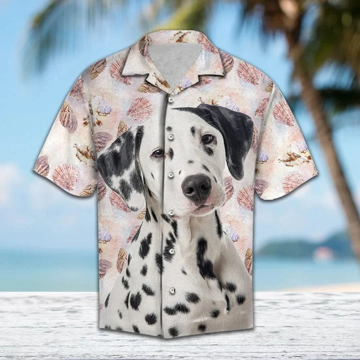 Pretty Seashells And Cute Dalmatian Portrait Pattern Hawaiian Shirt HO1756