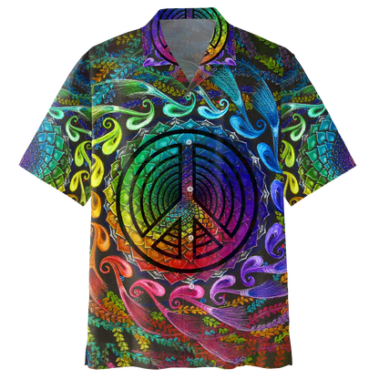 Imagine All The People Living In Peace- Peace Sign- American Flag- Hippie Hawaiian Shirt HO1427