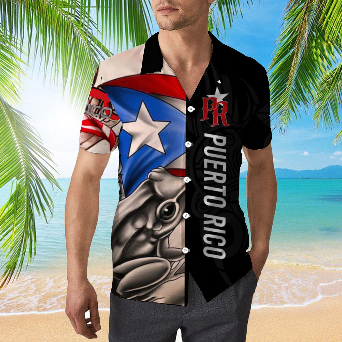 Puerto Rico Caribbean Frog Black Aloha Hawaiian Shirts For Men And For Women HO2879