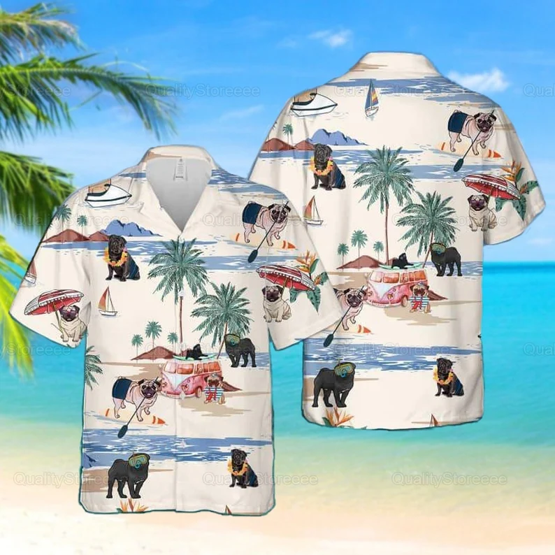Pug Beach Summer Hawaiian Shirt, Pug Shirt, Pug Lover Beach Shirt, Dog Lover Shirts, Gift For Him, Gift For Her HO2320