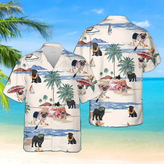 Pug Beach Summer Hawaiian Shirt, Pug Shirt, Pug Lover Beach Shirt, Dog Lover Shirts, Gift For Him, Gift For Her HO2320