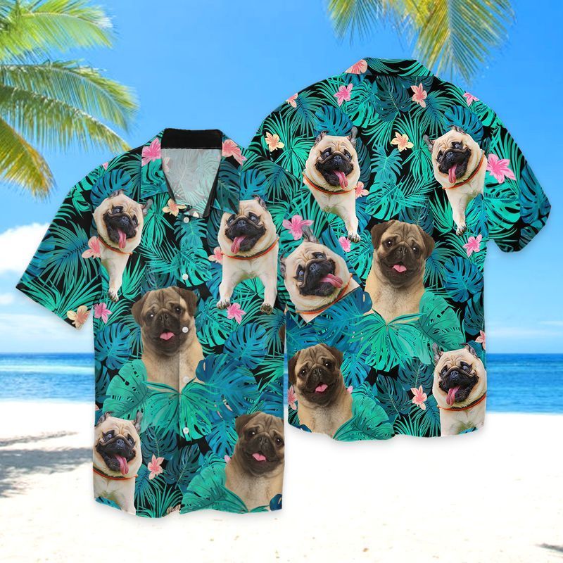 Pug Dog For men And Women Graphic Print Short Sleeve Hawaiian Casual Shirt HO2307