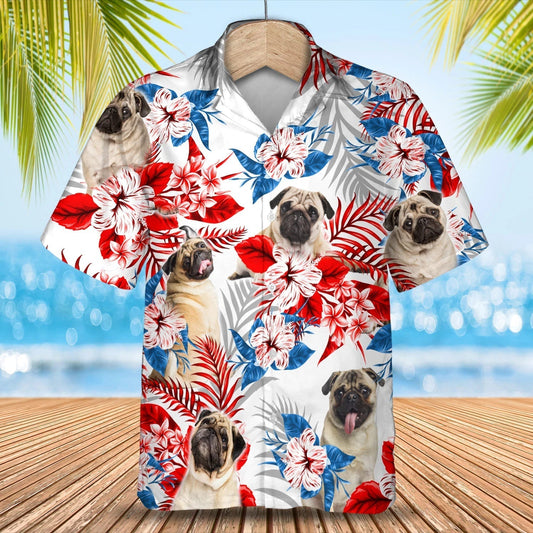 Pug flower American flag Hawaiian Shirt, Summer aloha shirt, Men Hawaiian shirt, Gift for summer HO0810
