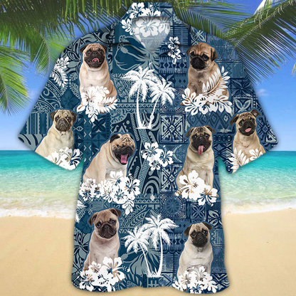 Pug Hawaiian Shirt, beach Floral Dog Short Sleeve Hawaiian Aloha Shirt, Summer hawaiian shirt for Men, Women HO2672