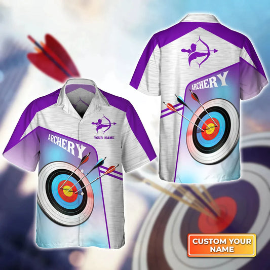 Purple Watercolor Archery Target Board Personalized Name 3D Hawaiian Shirt, Gift For Archer Sport Lovers, Gift For Archer HO4060