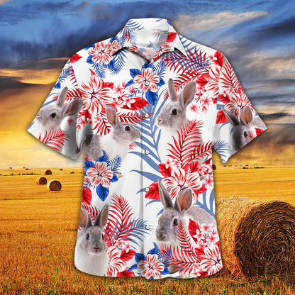 Rabbit Lovers American Flag Hawaiian Shirt, Rabbit Hawaiian shirt vintage flower, Hawaiian shirt men, Hawaiian shirt women HO2617