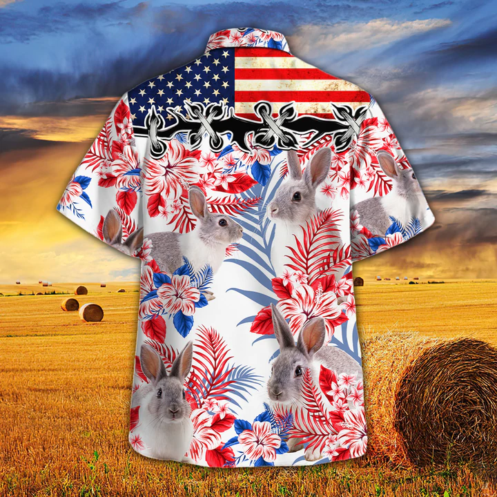 Rabbit Lovers American Flag Hawaiian Shirt, Rabbit Hawaiian shirt vintage flower, Hawaiian shirt men, Hawaiian shirt women HO2617