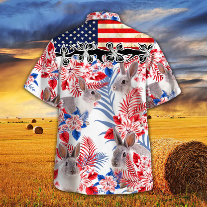 Rabbit Lovers American Flag Hawaiian Shirt, Rabbit Hawaiian shirt vintage flower, Hawaiian shirt men, Hawaiian shirt women HO2617