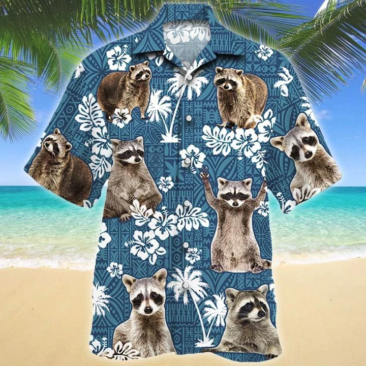 Raccoon Blue Tribal Pattern Hawaiian Shirt, Animal Raccoon Hawaiian shirts, Raccoon aloha shirt for men, Hawaii shirt woman HO2641