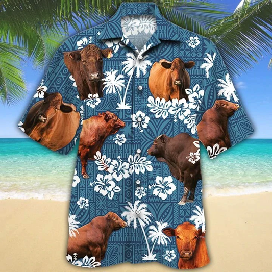 Red Angus Cattle Lovers Blue Tribal Hawaiian Shirt, Hawaiian shirts for men, Women HO0226