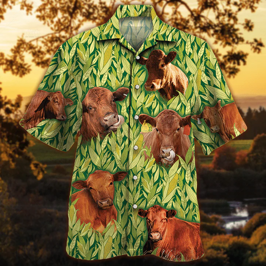 Red Angus Hawaiian Shirt, Vintage Farm Hawaiian Shirts for Men, Animals Button Down Mens Hawaiian Shirts HO0213