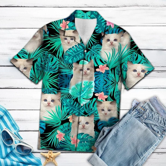 Ragdoll Kittens Green Leaves And Flowers Hawaiian Shirt HO2380