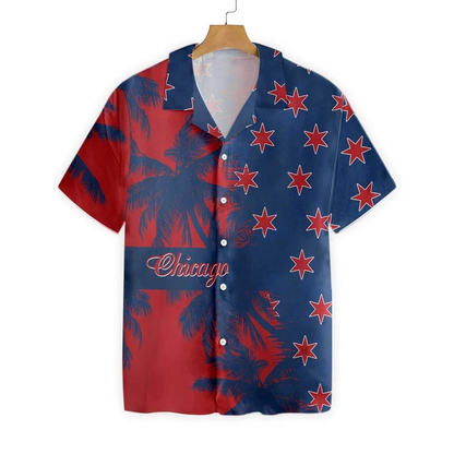 Red And Blue Chicago Watercolor Hawaiian Shirt HO1818