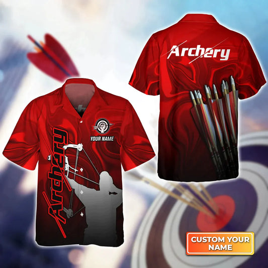 Red Archery Abstract Colorful Animation Personalized Name 3D Hawaiian Shirt, Gift For Archer Sport Lovers, Gift For Archer HO4058
