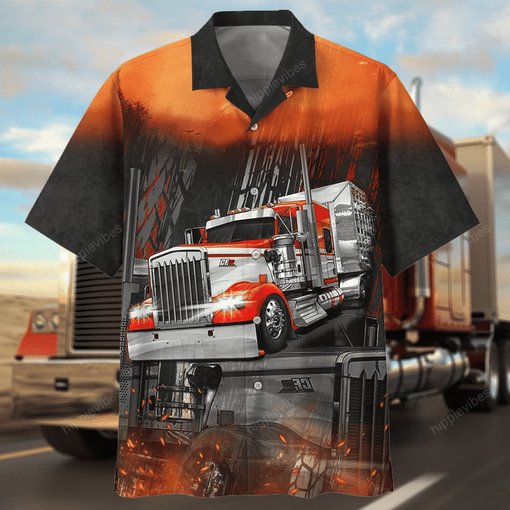 Retro Style Red Truck Driver Design Hawaiian Shirt HO1633