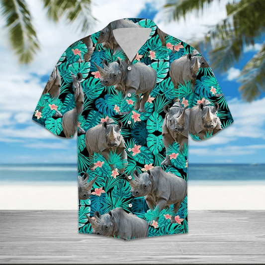 Rhino Tropical Leave And Flowers Hawaiian Shirt HO1639