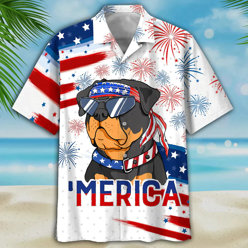 Rottweiler Dog Merica Independence Day USA Flag Hawaiian Shirt For Men Women, 4th of July Gift For Dog Lovers HO3461