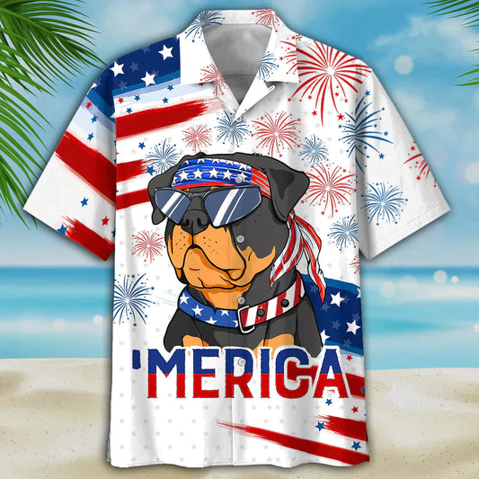 Rottweiler Dog Merica Independence Day USA Flag Hawaiian Shirt For Men Women, 4th of July Gift For Dog Lovers HO3461