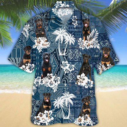 Rottweiler Hawaiian Shirt, Hawaiian shirt vintage Floral Dog, Men's Hawaiian shirt, Beach Summer aloha shirt HO2669