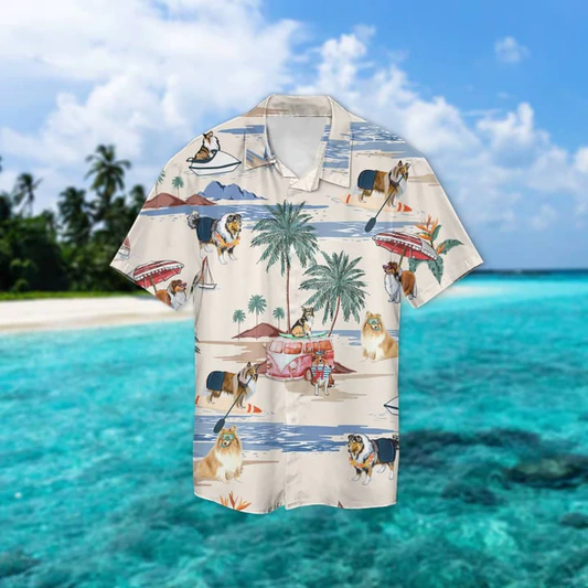 Rough Collie Summer Beach Hawaiian Shirt, Hawaiian Shirts for Men women Short Sleeve Aloha Beach Shirt HO0882