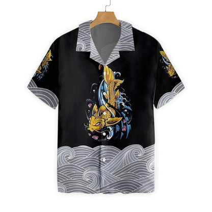 Royal Golden Koi Fish On Waves Hawaiian Shirt HO0740