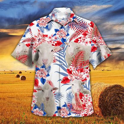 Sheep Lovers American Flag Hawaiian Shirt, Sheep Hawaiian shirt vintage flower, Hawaiian shirt men, Hawaiian shirt women HO0223
