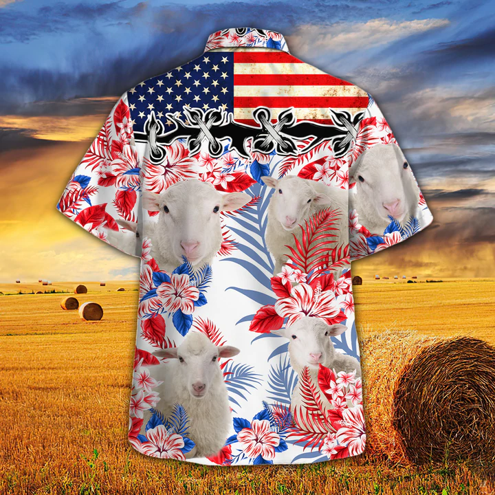Sheep Lovers American Flag Hawaiian Shirt, Sheep Hawaiian shirt vintage flower, Hawaiian shirt men, Hawaiian shirt women HO0223
