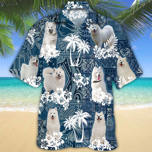 Samoyed Hawaiian Shirt, Hawaiian shirt vintage Floral Dog, Men's Hawaiian shirt, Women's Hawaiian shirt HO2667