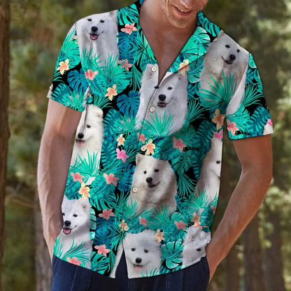 Samoyed Lost In Summer Vibes Tropical Palm Leaves Hawaiian Shirt HO1850