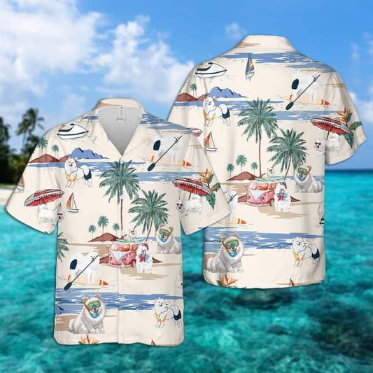 Samoyed Summer Beach Hawaiian Shirt, dog beach Short Sleeve Hawaiian Shirt HO1355