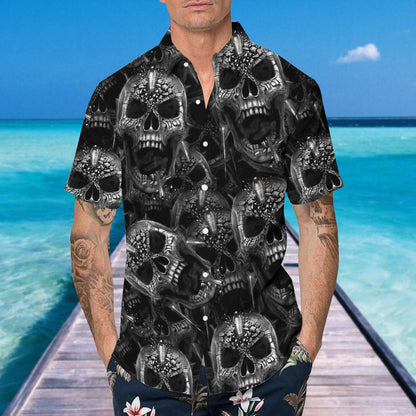 Black And White Skull Roses 3D Hawaiian Shirt For Men, Skull Hawaiian Aloha Shirt HO2716
