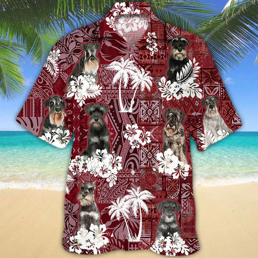 Schnauzer Red Hawaiian Shirt, Gift for Dog Lover Shirts, Men's Hawaiian shirt, Summer Hawaiian Aloha Shirt HO1200