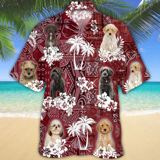 Schnoodle Red Hawaiian Shirt, Gift for Dog Lover Shirts, Men's Hawaiian shirt, Summer Hawaiian Aloha Shirt HO1198