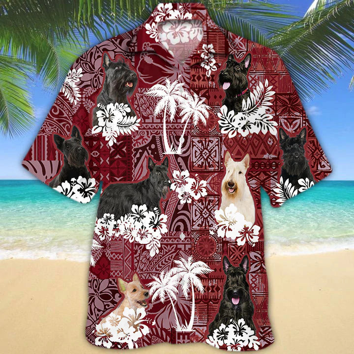 Scottish Terrier Red Hawaiian Shirt, Gift for Dog Lover Shirts, Men's Hawaiian shirt, Summer Hawaiian Aloha Shirt HO1197
