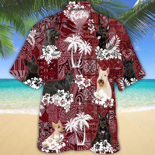 Scottish Terrier Red Hawaiian Shirt, Gift for Dog Lover Shirts, Men's Hawaiian shirt, Summer Hawaiian Aloha Shirt HO1197