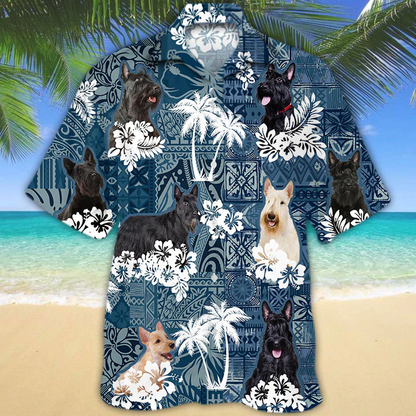 Scottish Terrier Hawaiian Shirt, Flowers Aloha Shirt For Dog Lovers, Men's Hawaiian shirt, Women's Hawaiian shirt HO2664