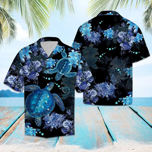 Sea Turtle Blue And Black Hawaiian Shirt HO1891