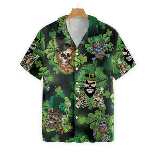 Shamrock Skull Hawaiian Shirt, St Patricks Day, Luck of the Irish, Aloha Shirt, Tropical Shirt, Men's Casual Shirt, Vacation PO0063