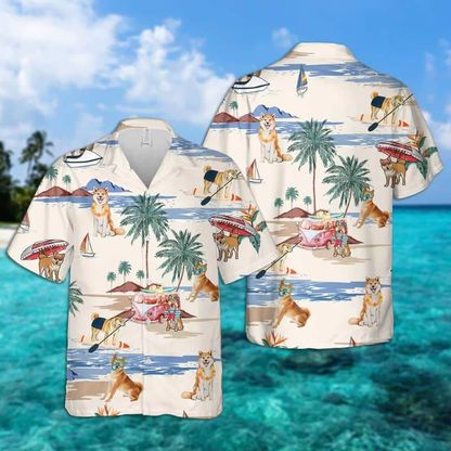 Shiba Inu Summer Beach Hawaiian Shirt, Hawaiian Shirts for Men Short Sleeve Aloha Beach Shirt HO0930