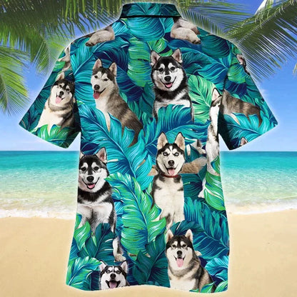 Siberian Husky Dog Lovers Gift Summer Beach Palm Tree Pattern Hawaiian Shirt HO3833
